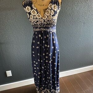 Long Tall Sally LTS Navy Daisy Floral Maxi Dress Tall Size 10 Drapey